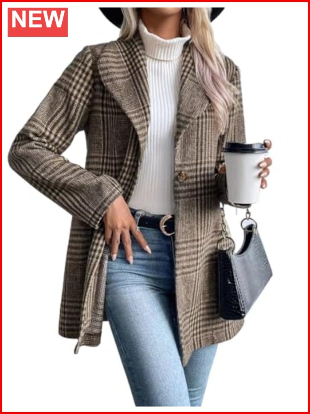 Wool Plaid Long Blazer Coat